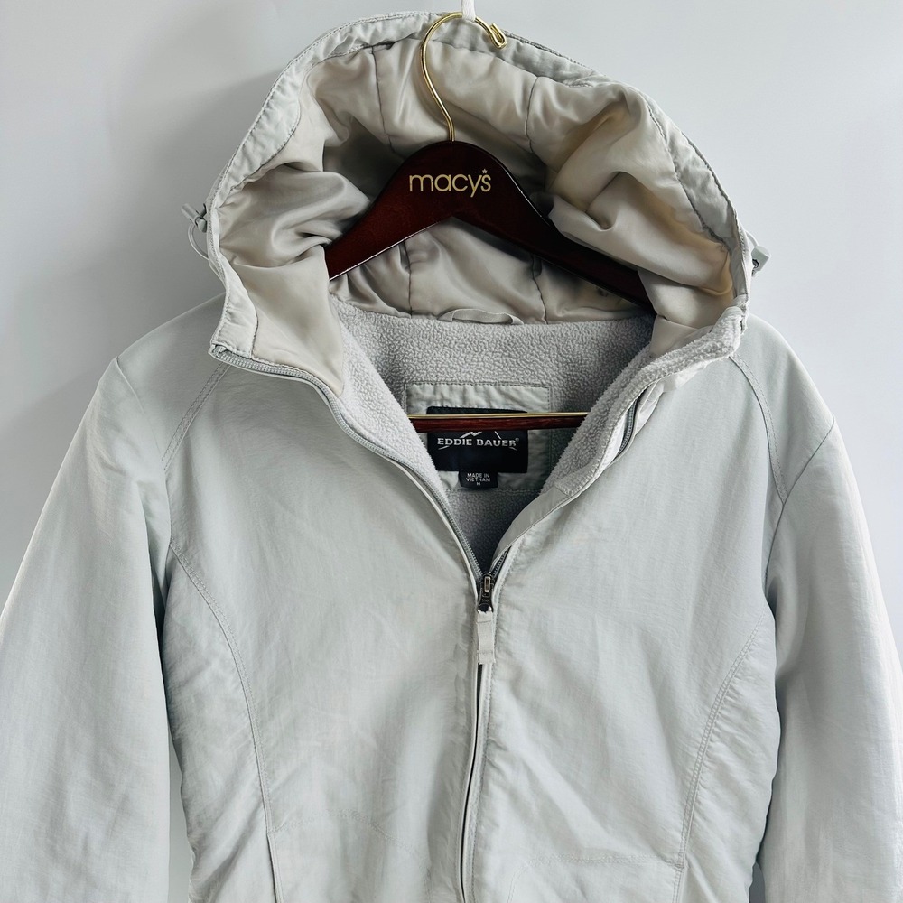 Eddie Bauer Thermore Insulation Jacket Hooded Fleece Gray Full Zip‎ Coat Size M